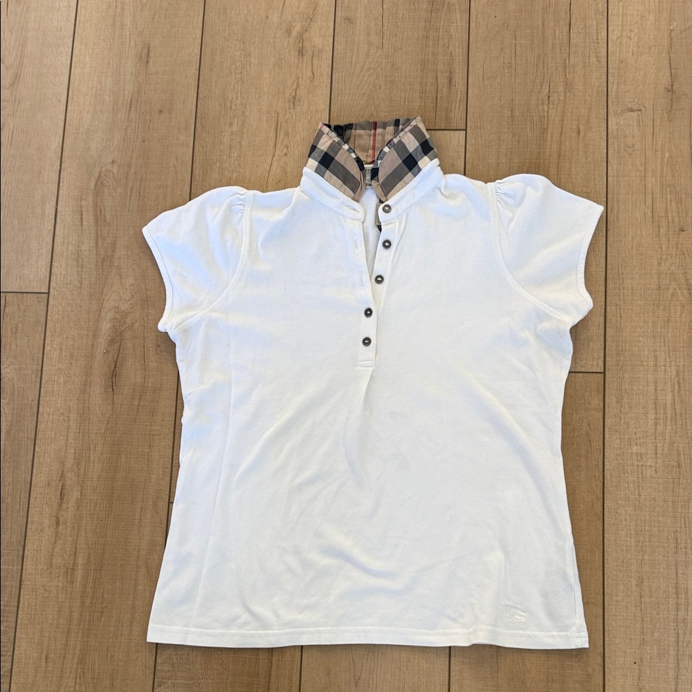 Burberry White Polo with Signature Beige Check Collar